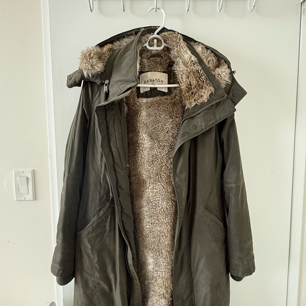 Babaton Khaki Bomber Jacket with Faux Fur